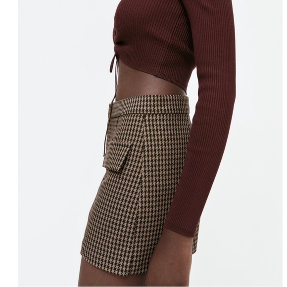 Zara houndstooth brown skort || YKCLOSET - Picture 6 of 10
